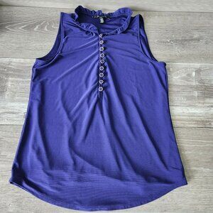 White House Black Market Womens Small Sleeveless Blouse Purple Tank Button Front